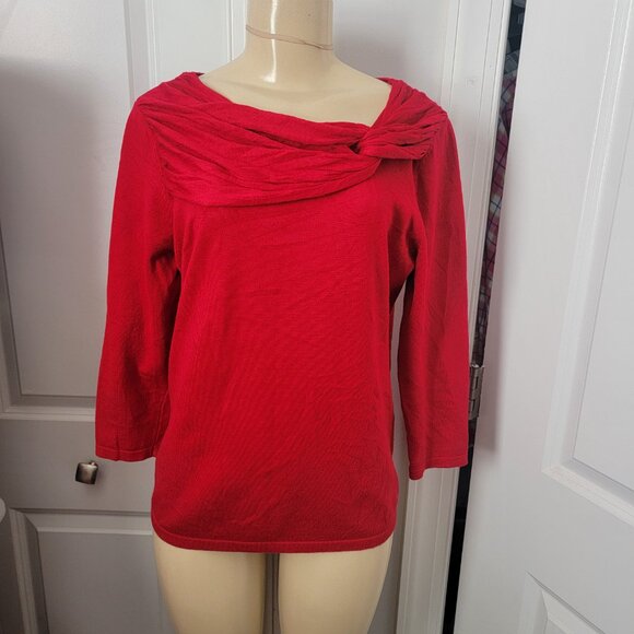 Adrienne Vittadini Red Faux Scarf Collar Fine Gauge Sweater - Picture 11 of 11